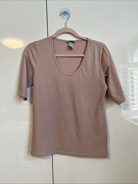 H&M Women’s Scoop Neck Cotton Short Sleeve Top - Dusty Rose, size L
